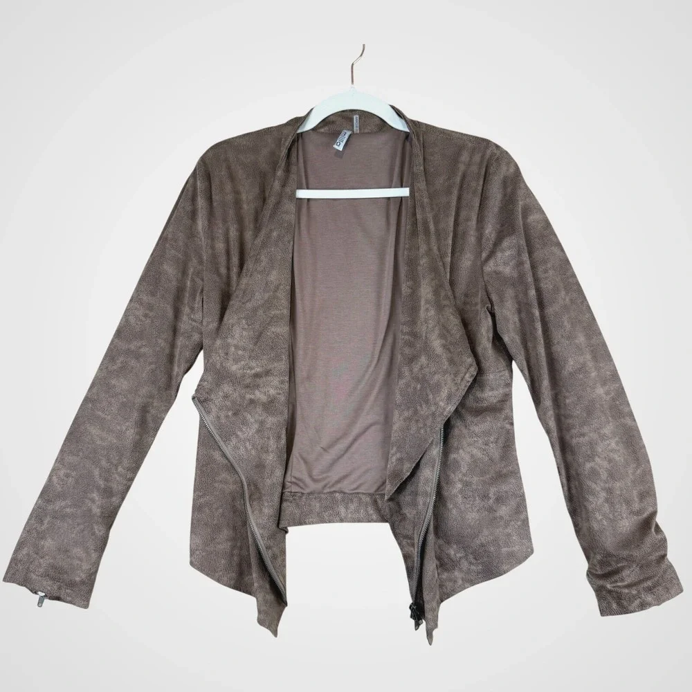 Miilla Womens Faux Suede Leather Brown Moto Jacket Size S Cropped Neutral Boho - Picture 2 of 11